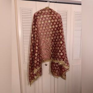 Formal Sitara Work Red Floral Shadi Dupatta with Kiran Lace Pakistani Indian New